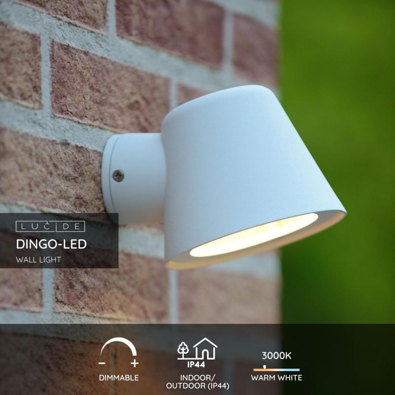 Lucide DINGO-LED - Nástenné svietidlo Vonkajšie - LED Dim. - GU10 - 1x5W 3000K - IP44 - Biela